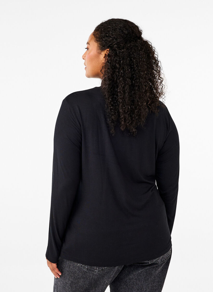 Blouse met lange mouwen en hoge hals, Black, Model