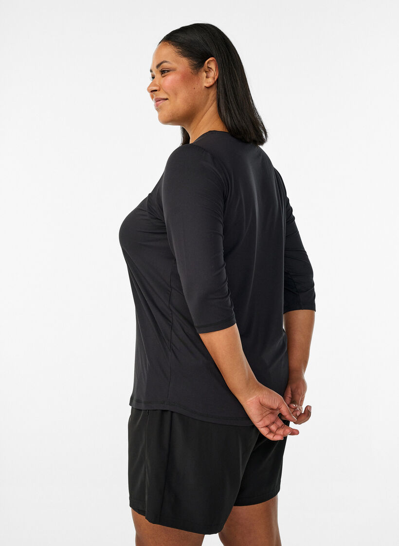 Sporttop met 3/4 mouwen, Zwart, Model image number 2