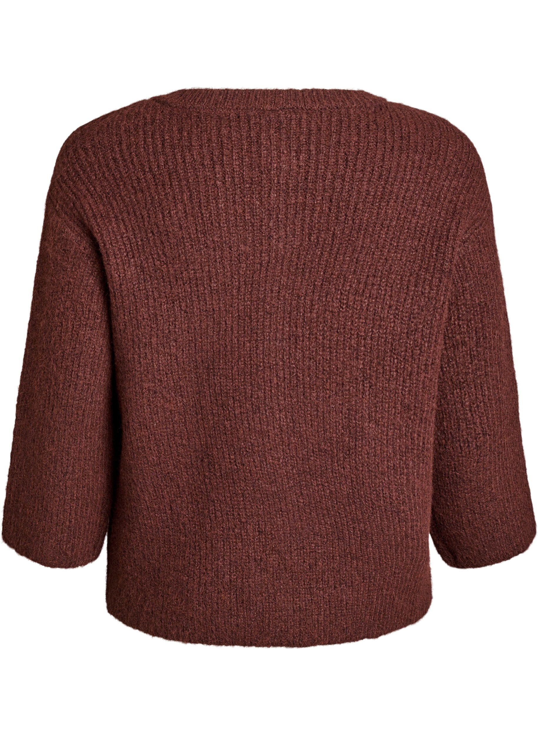 ZizziKorte cardigan met 3/4-mouwen en gouden textuur knopen, Bruin, Packshot image number 1