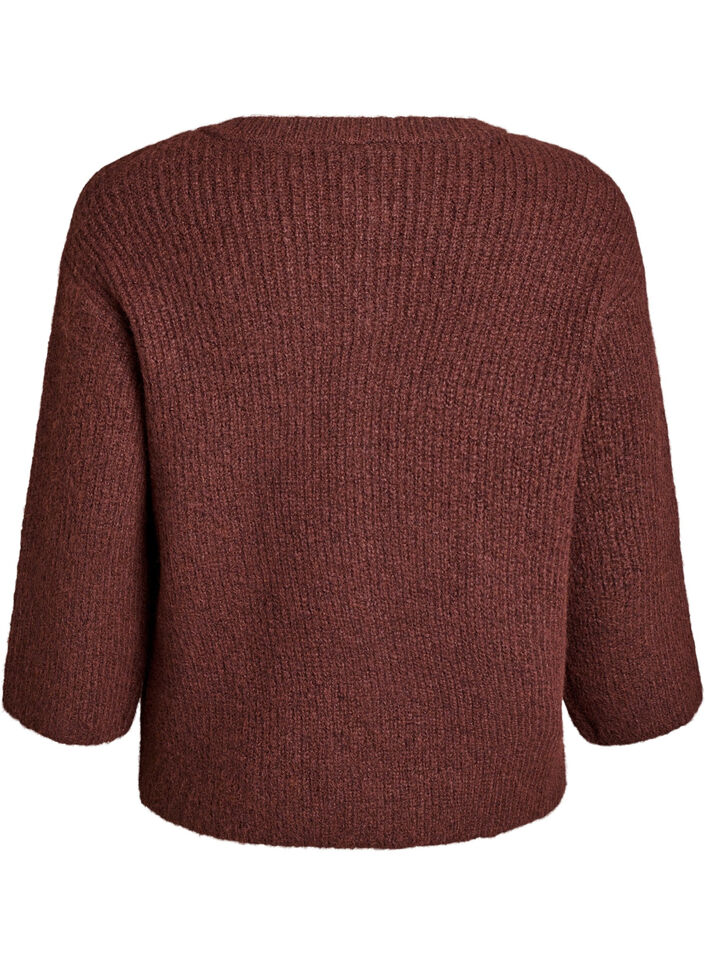 Korte cardigan met 3/4-mouwen en gouden textuur knopen, Bruin, Packshot image number 1