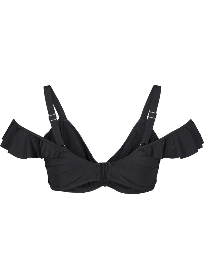 Bikini top met ruches en beugel, Black, Packshot