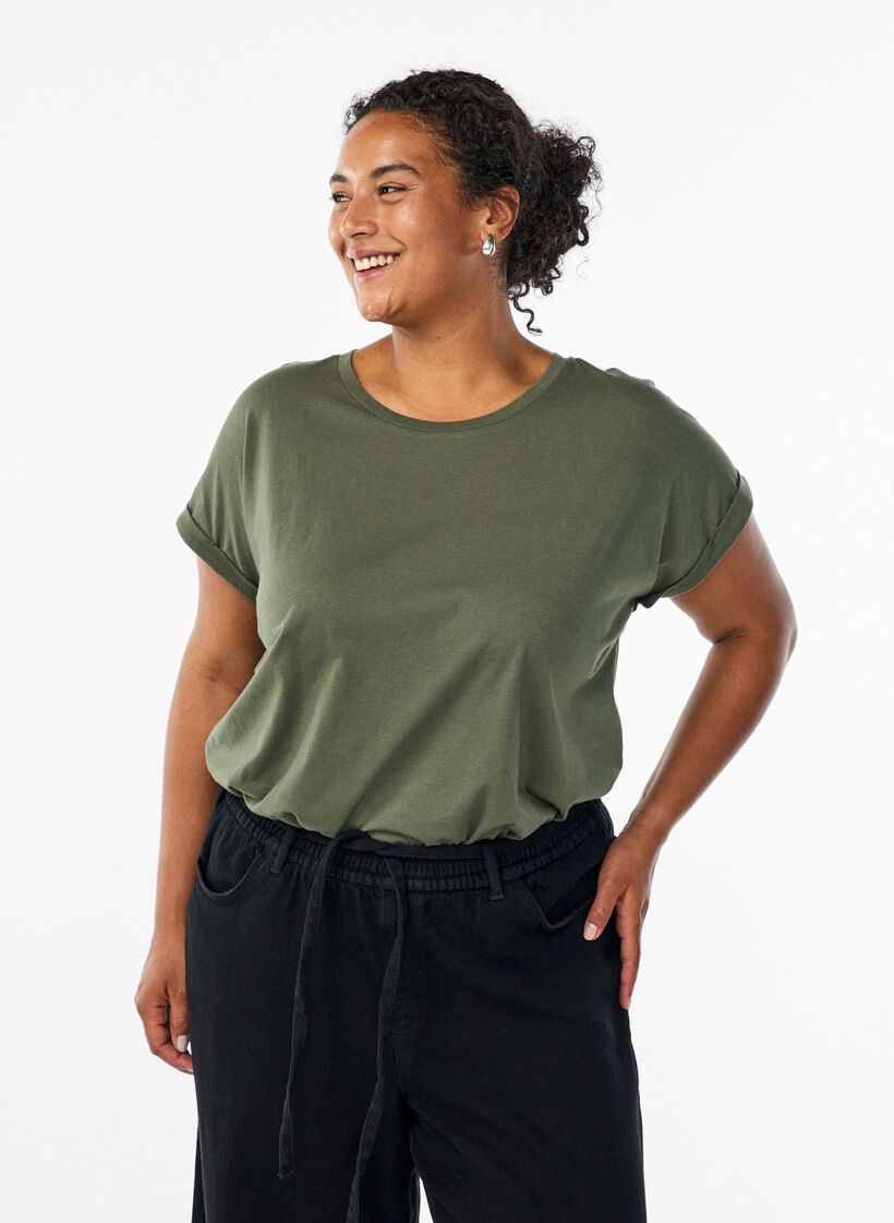 T-shirt &agrave; manches courtes en m&eacute;lange de coton, Vert, Model image number 0