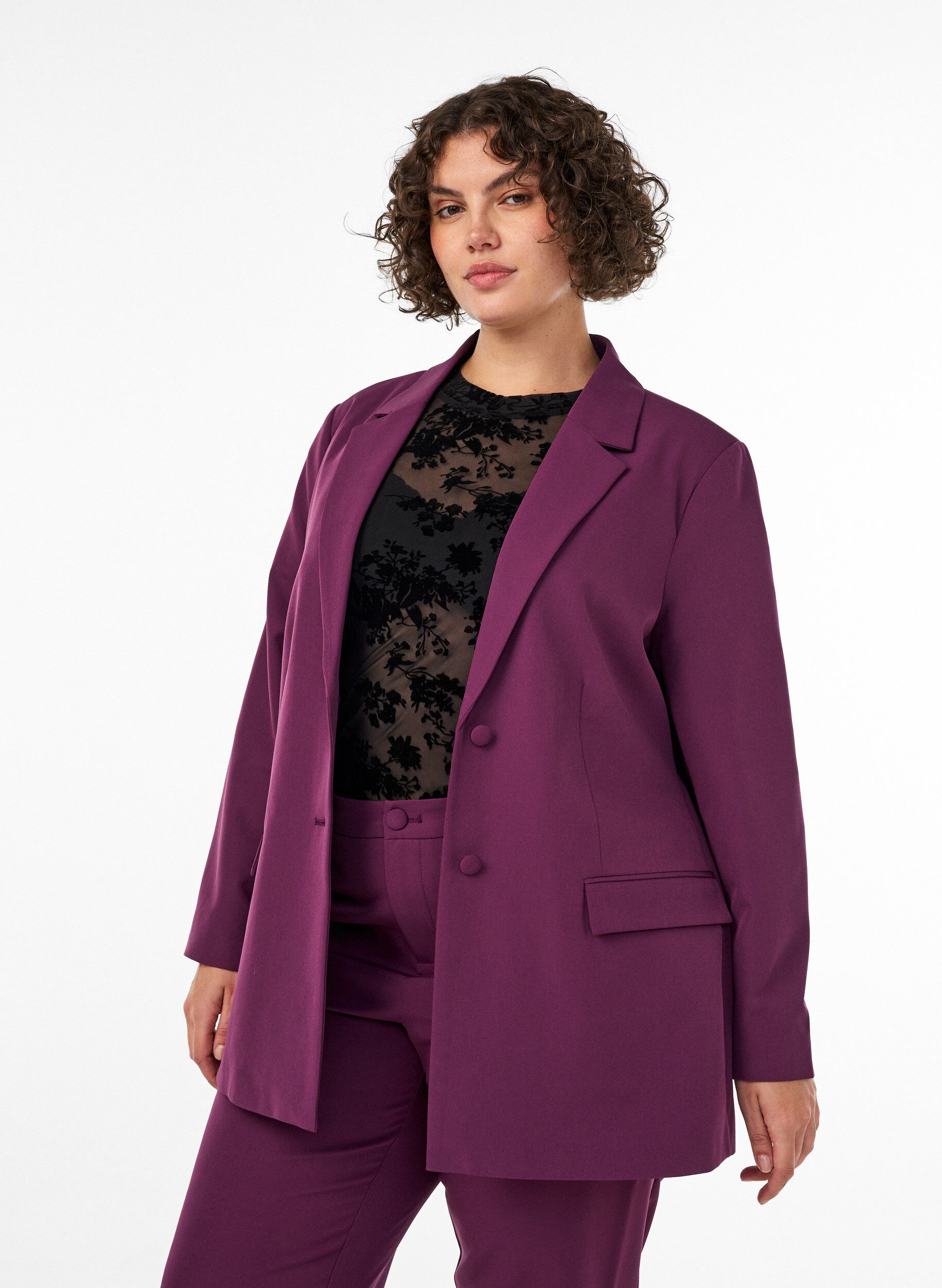 ZizziKlassieke blazer met knoopsluiting, Paars, Model image number 0