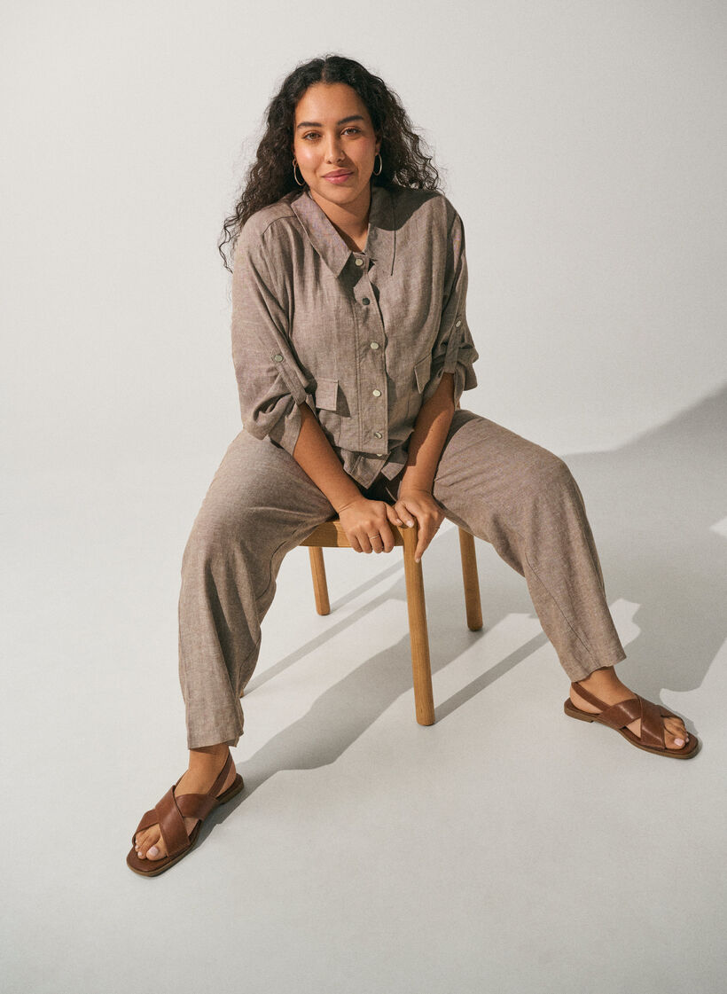 Linnen en viscose blouse met een verstelbare taille, Bruin, Image image number 0