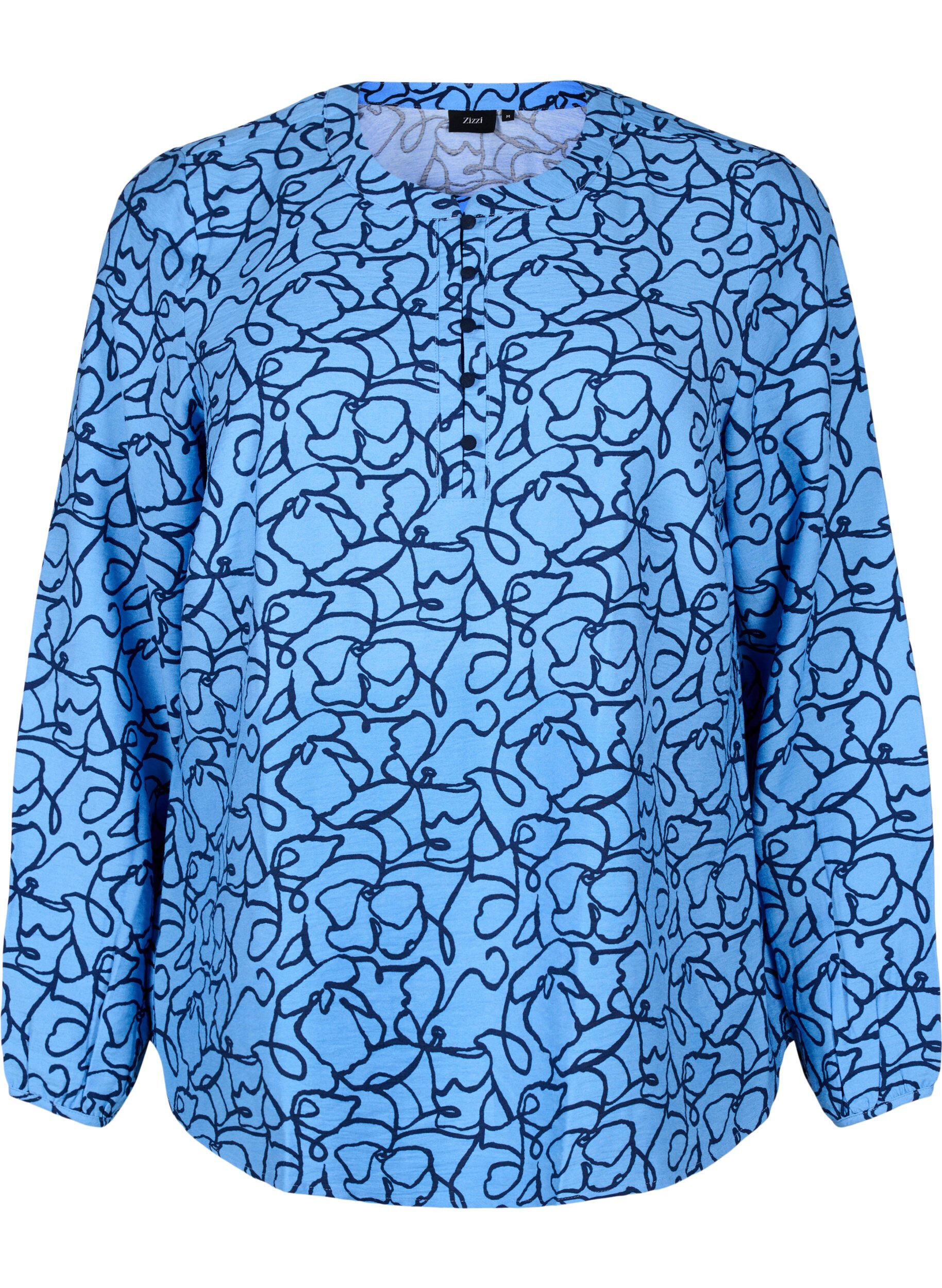 ZizziBlouse met lange mouwen met patroon en knopen, Blauw, Packshot image number 0