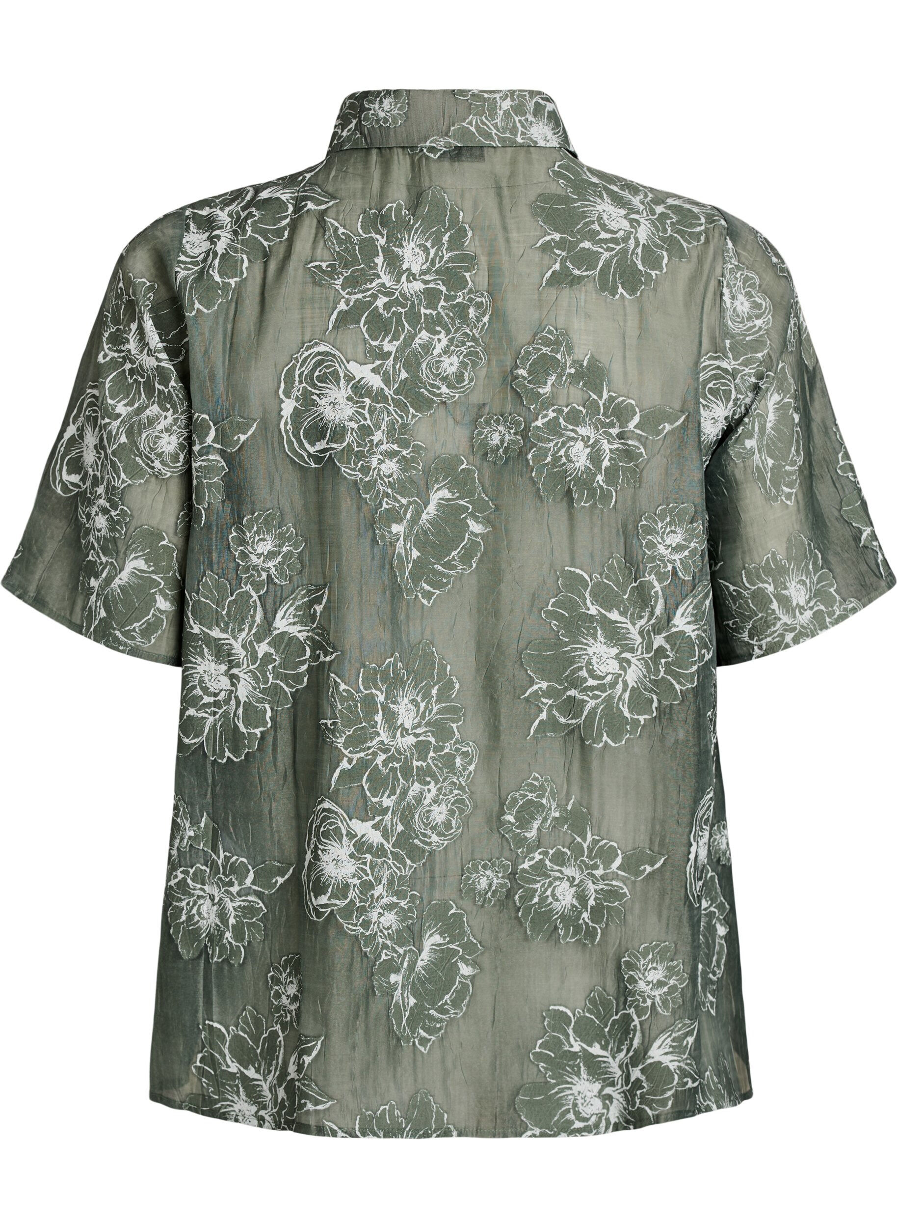 ZizziTransparante blouse met bloemenprint, Groen, Packshot image number 1