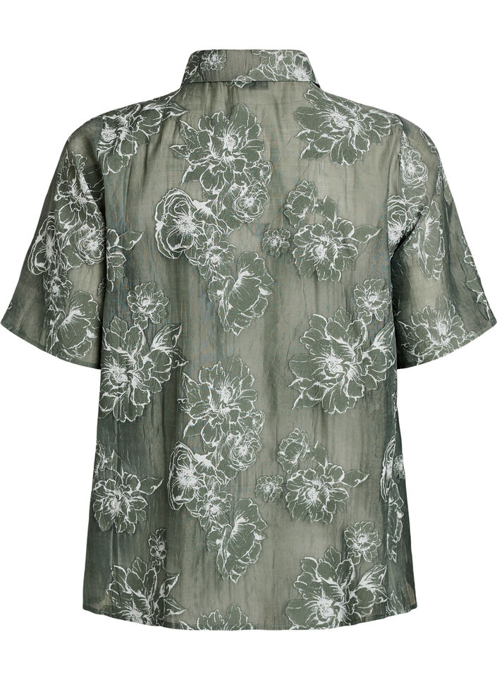 Transparante blouse met bloemenprint, Groen, Packshot image number 1