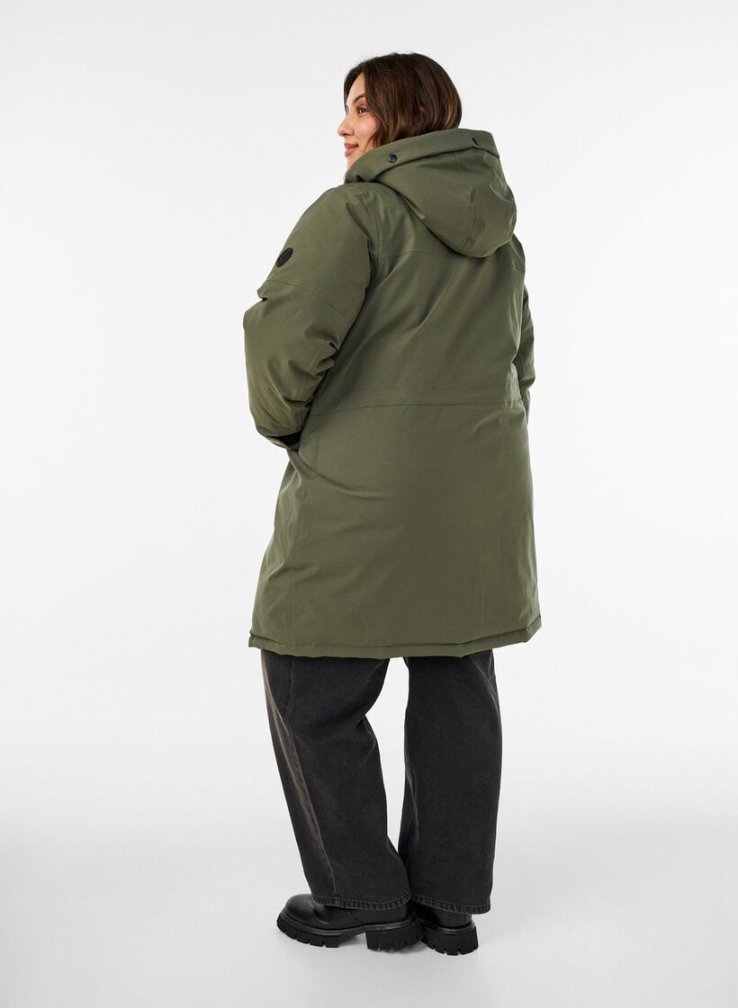 Waterafstotende parka met capuchon en functionele details, Groen, Model image number 2
