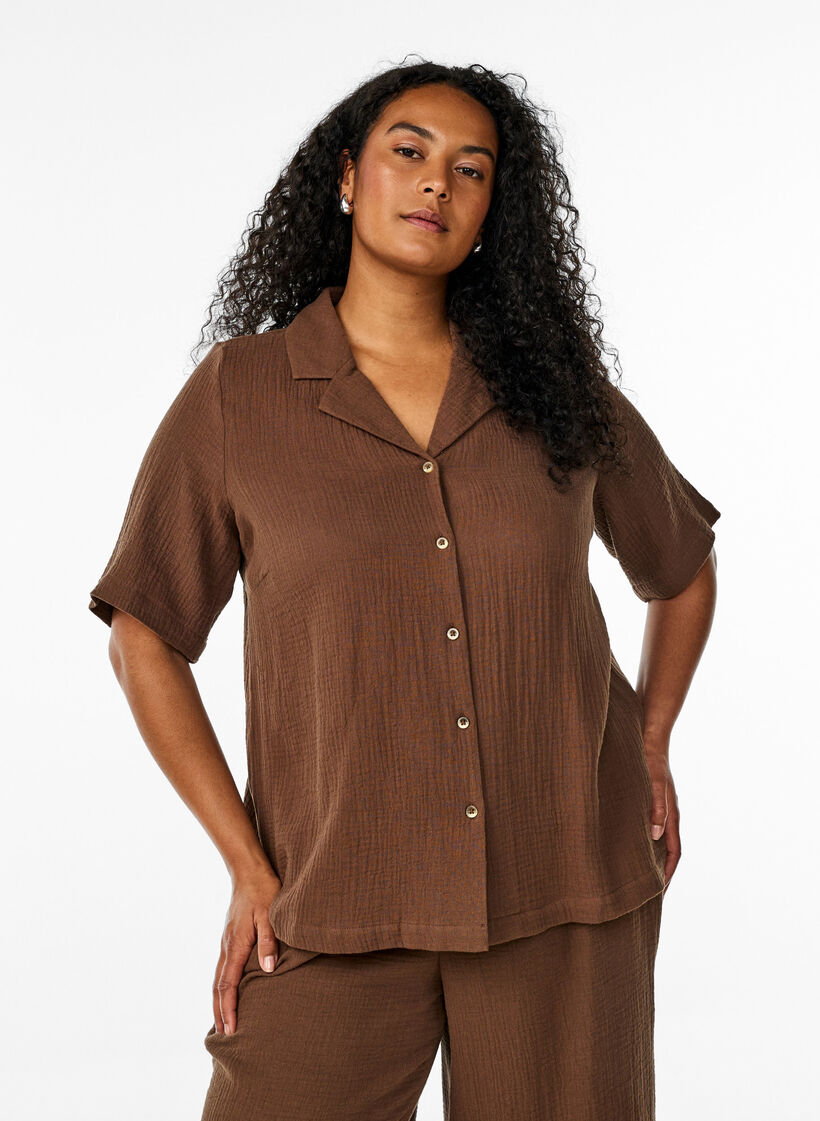 Shirt met korte mouwen van katoen mousseline, Rain Drum, Model