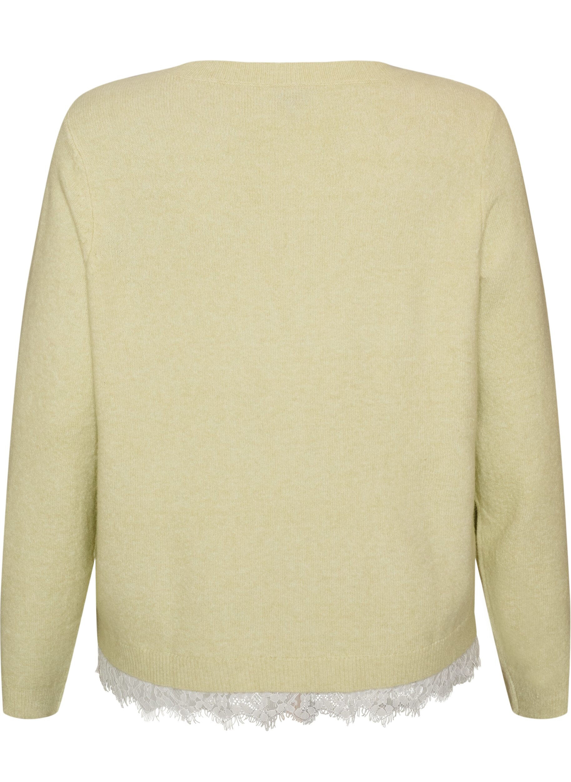ZizziGebreide blouse met kanten rand aan de zoom, Groen, Packshot image number 1