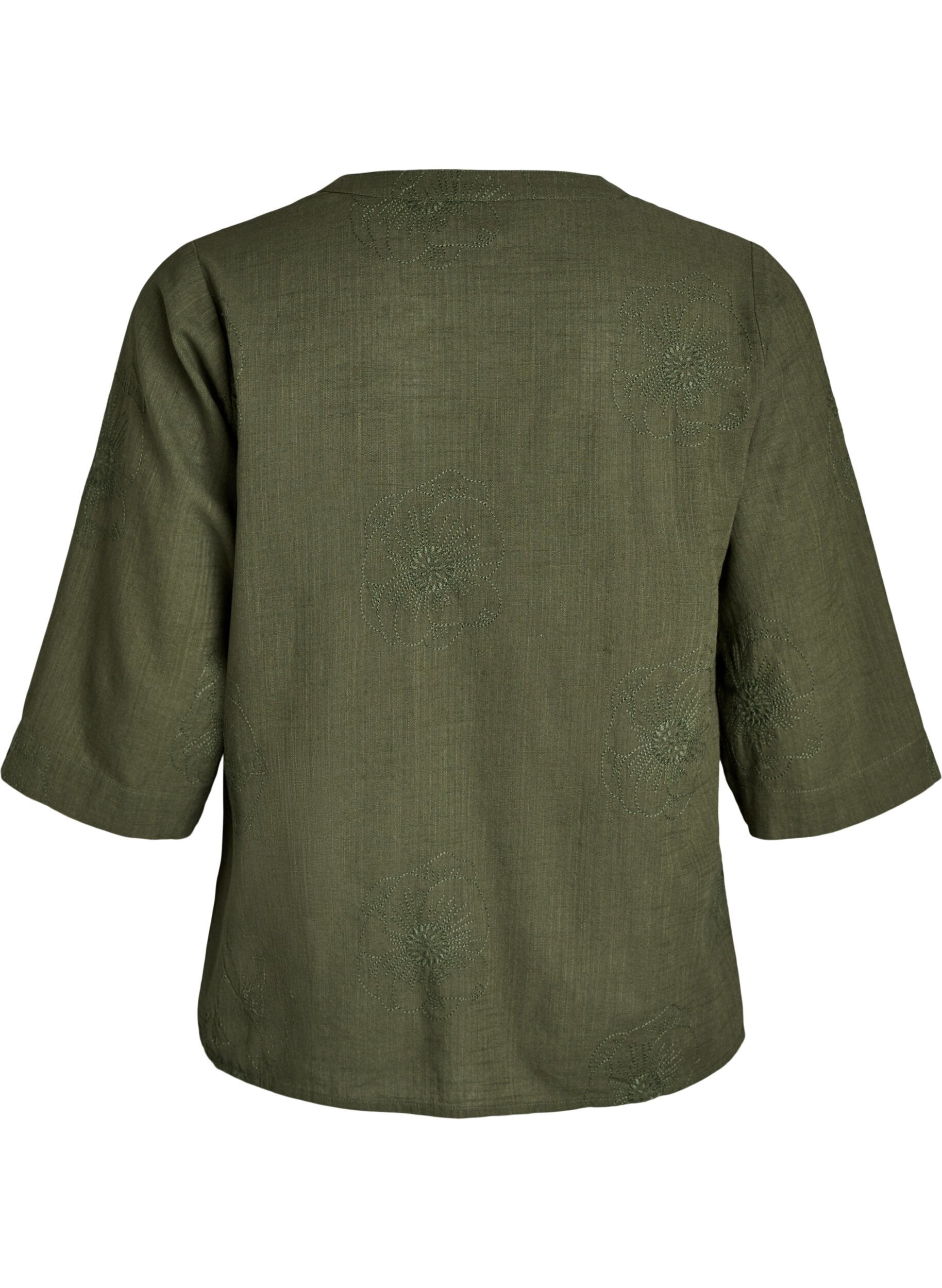 ZizziKatoenen blouse met geborduurde details en 3/4 mouwen, Groen, Packshot image number 1