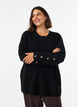 Gebreide blouse met ribstructuur en knoopdetails, Zwart, Model image number 0