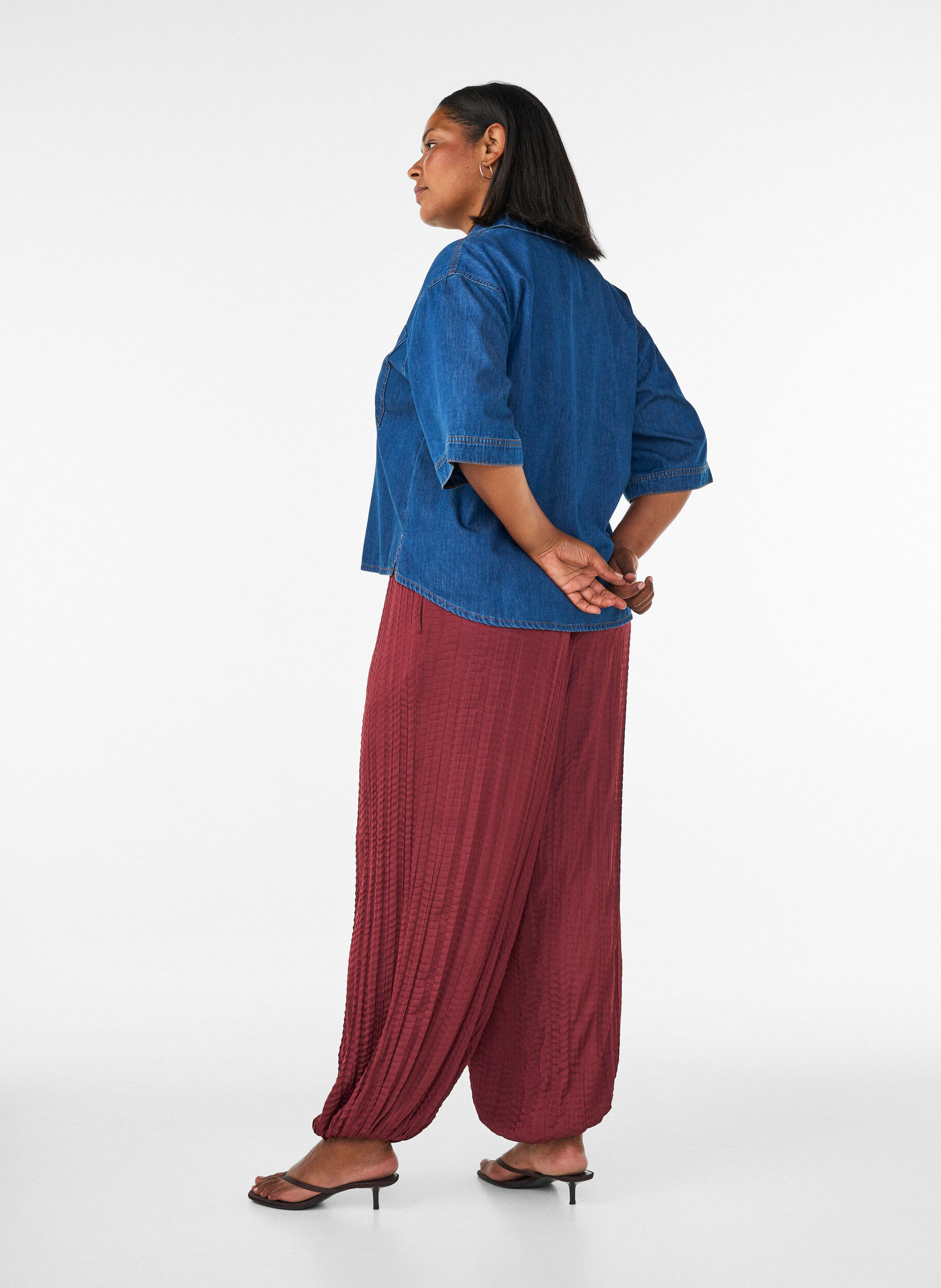 ZizziBallonbroek met structuur en elastische taille, Rood, Model image number 1