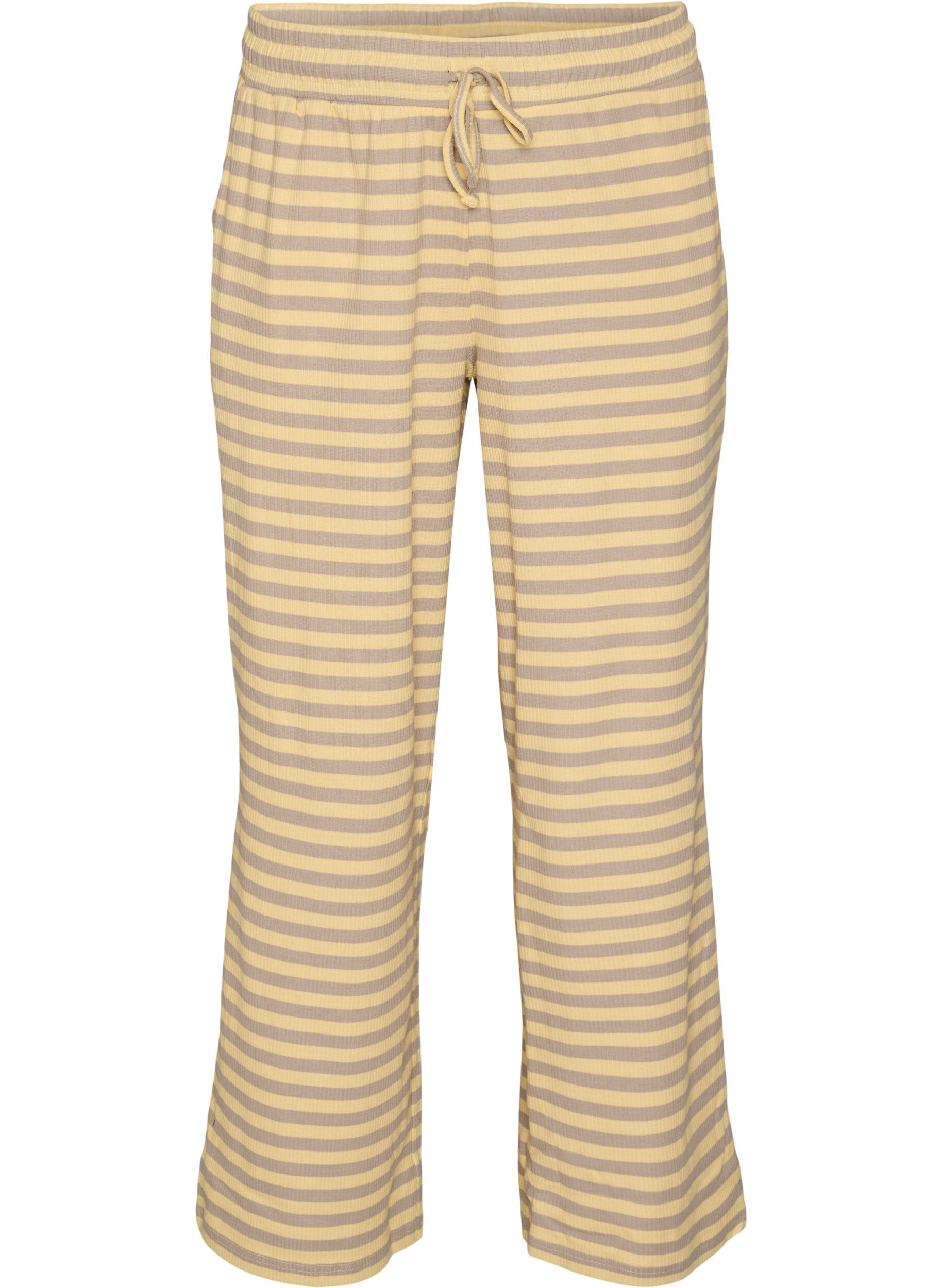 ZizziGestreepte pyjamabroek met een high waist en wijde pijpen, Geel, Packshot image number 0