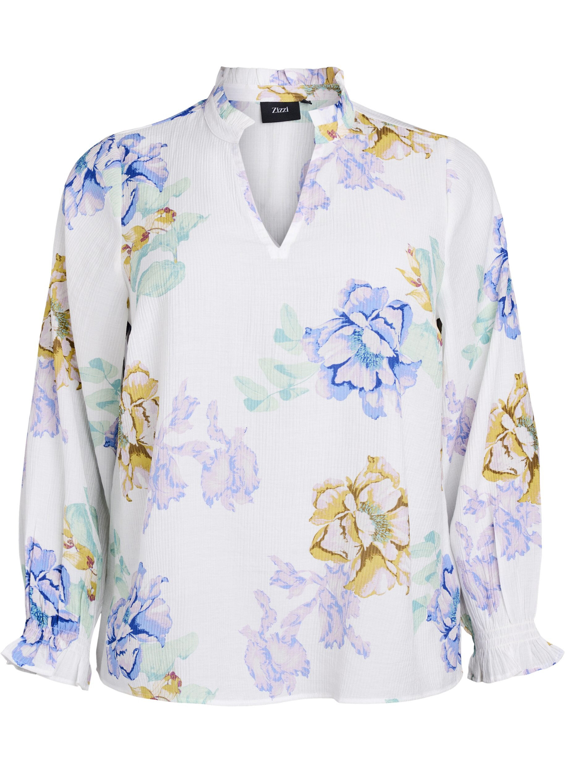 Pliss&eacute; blouse met lange mouwen en bloemenprint