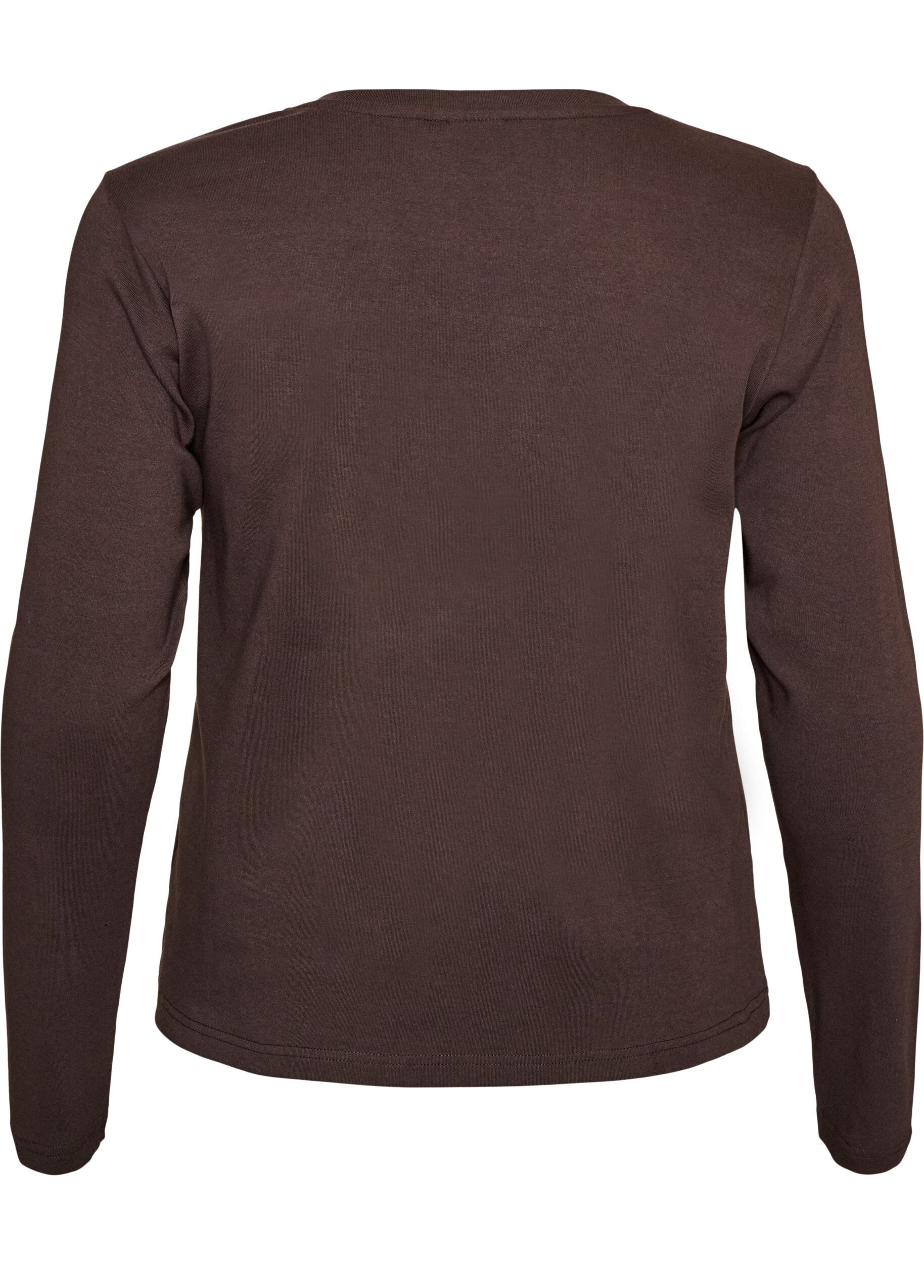 ZizziBasic T-shirt met lange mouwen en ronde hals, Bruin, Packshot image number 1