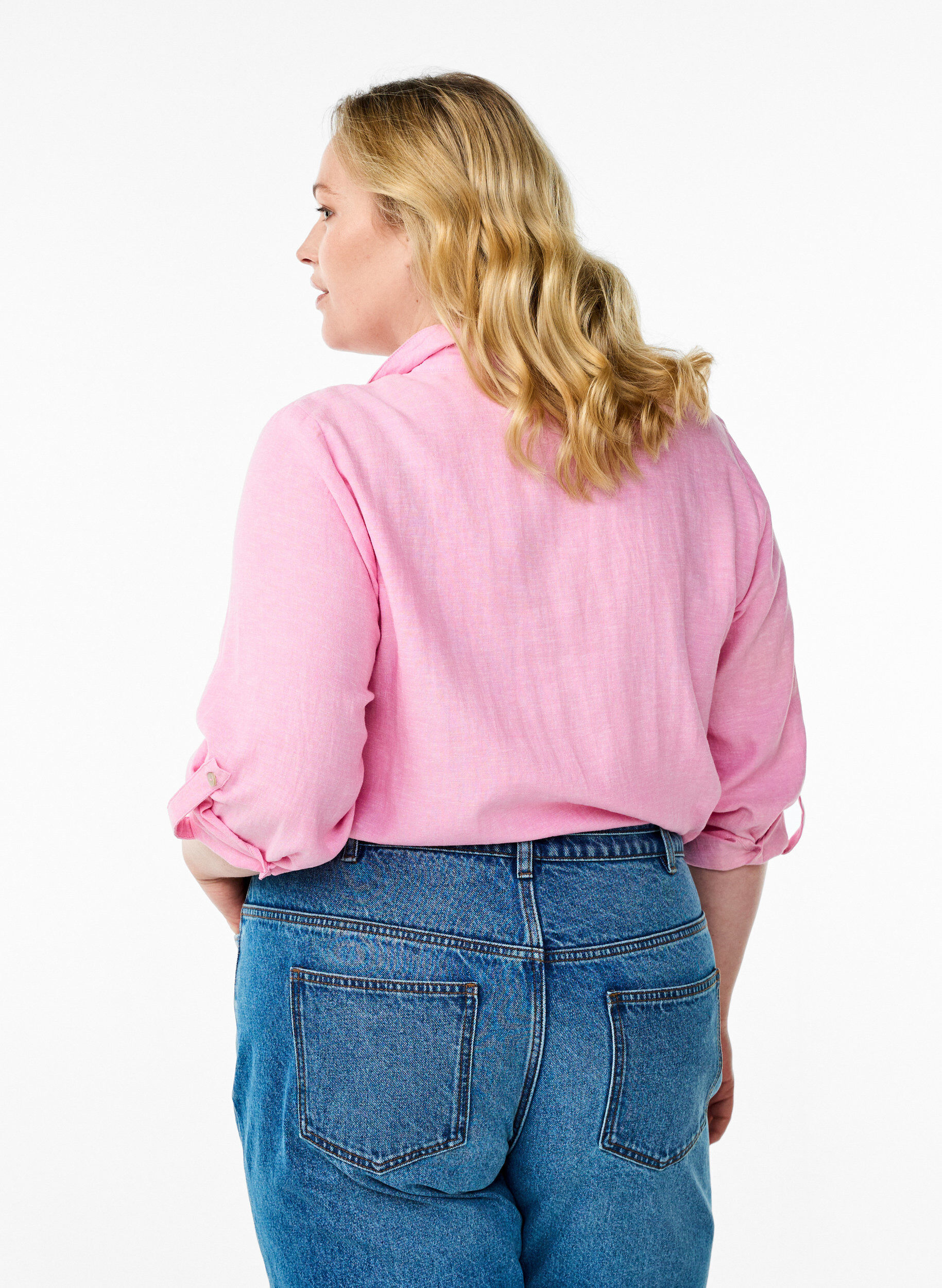 ZizziLinnen en viscose shirt met 3/4 mouwen, Roze, Model image number 2
