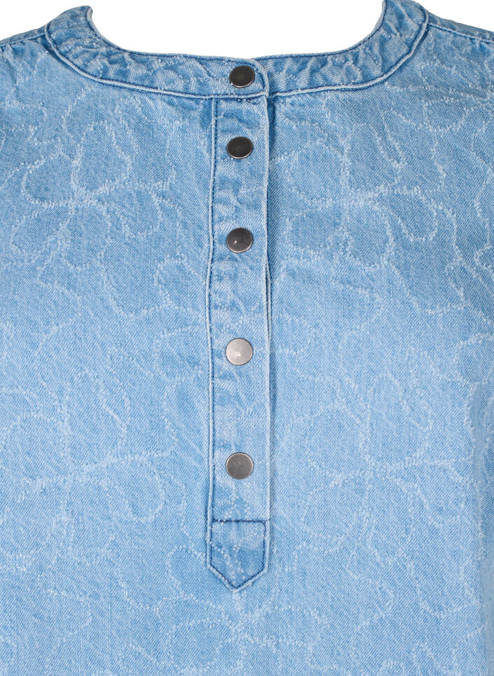 Korte denimjurk met een A-lijn en bloemenpatroon, Blauw, Packshot image number 2