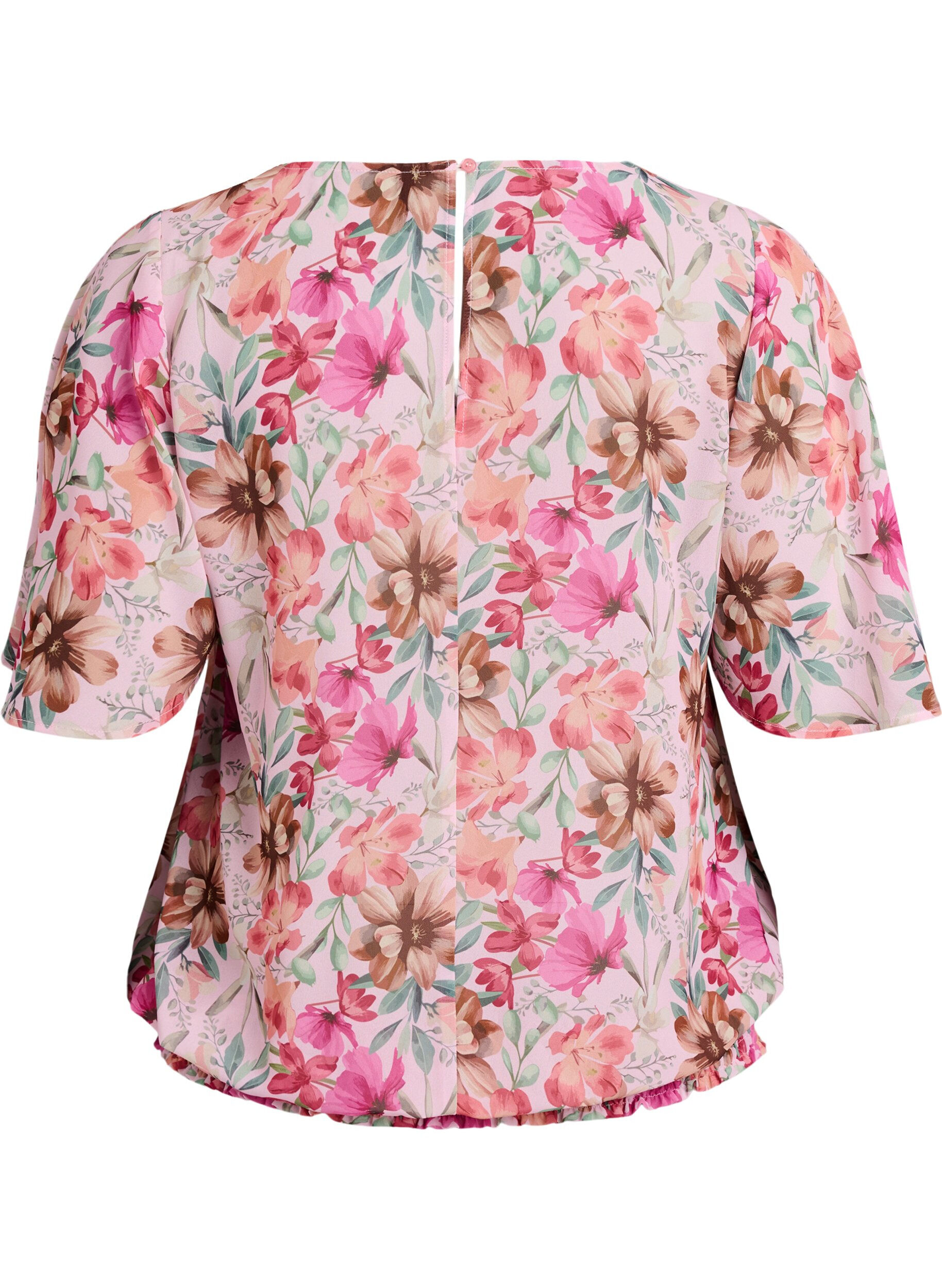 ZizziBloemenblouse met korte mouwen en smokwerk, Roze, Packshot image number 1