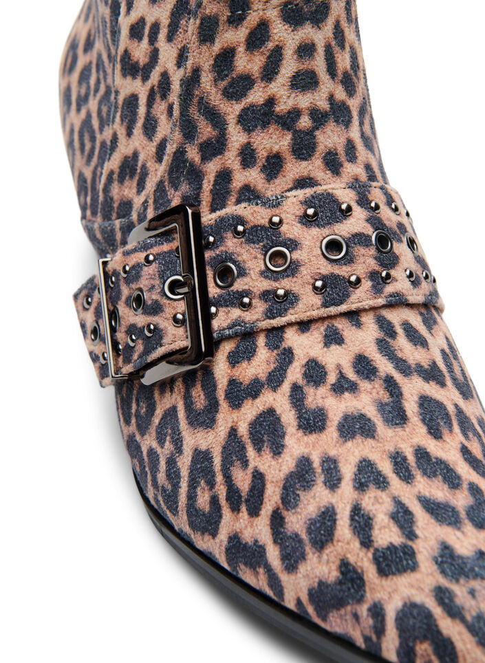 Wide fit - Luipaard print enkellaarsje met gesp en studs, Leopard AOP, Packshot