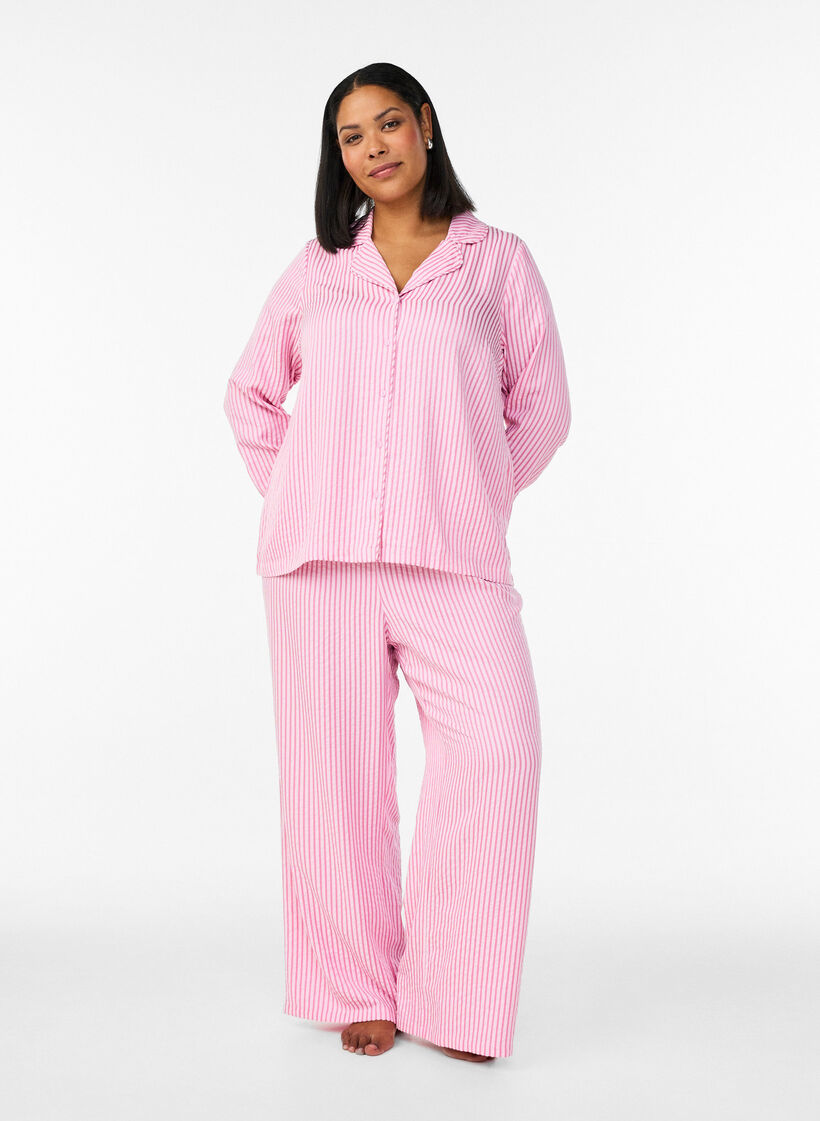Seersucker-pyjamahemd met lange mouwen, Roze, Model
