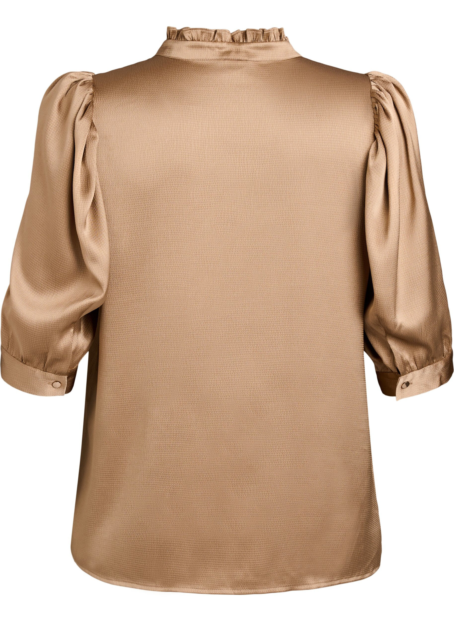 ZizziBlouse met satinlook, 1/2-mouwen en rucheskraag, Bruin, Packshot image number 1