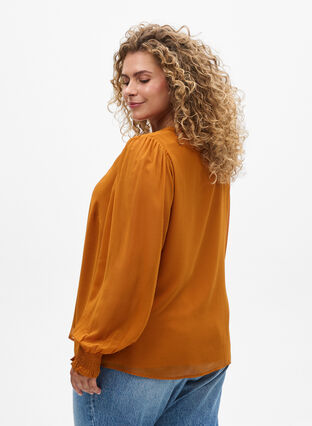ZizziBlouse met doorschijnende mouwen en smockdetails, Pumpkin Spice, Model image number 1