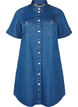 Denim jurk met korte mouwen en knopen, Blauw, Packshot image number 0