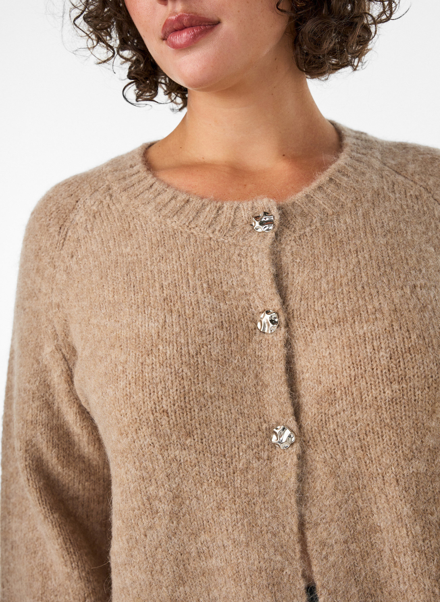 ZizziVest van wolmix met 3/4-mouwen, Beige, Model image number 3