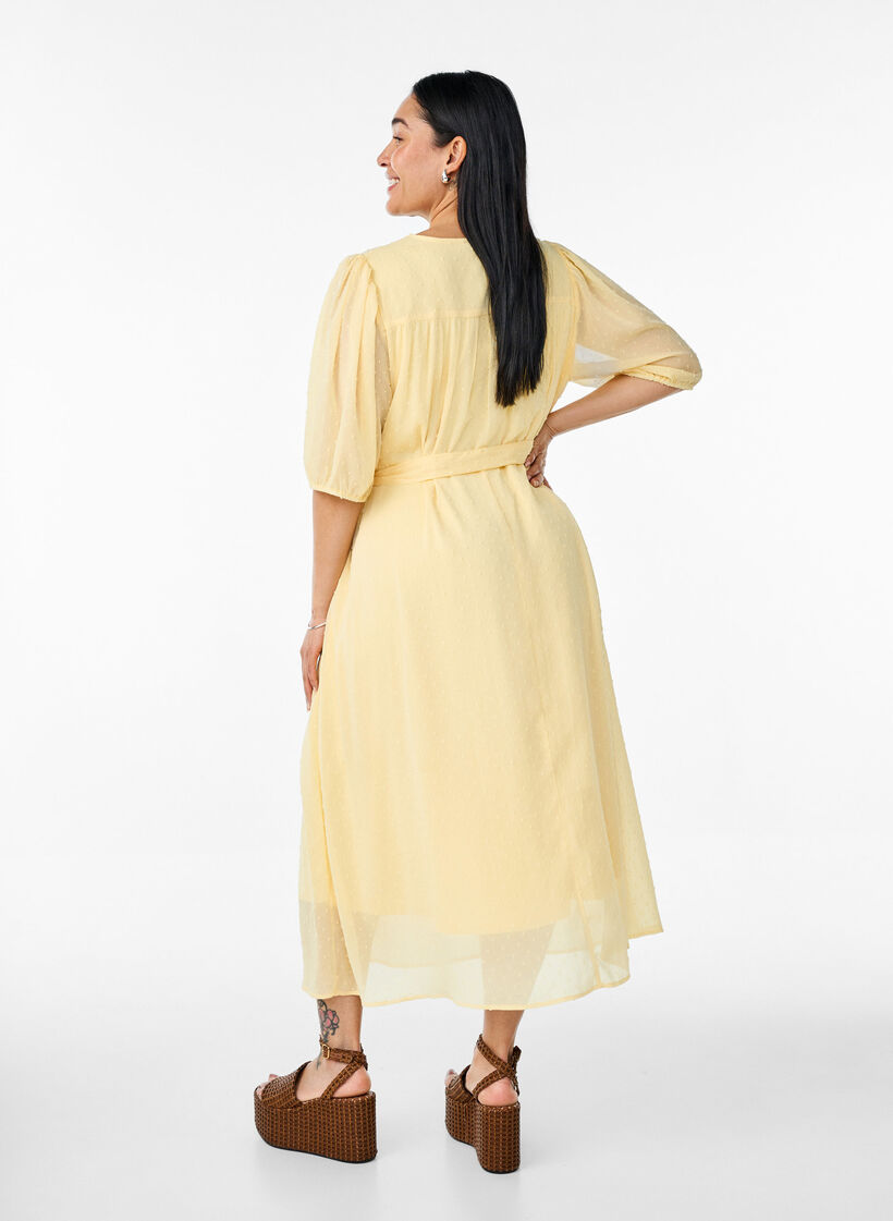 Midi jurk met V-hals en striksluiting, Sunlight, Model