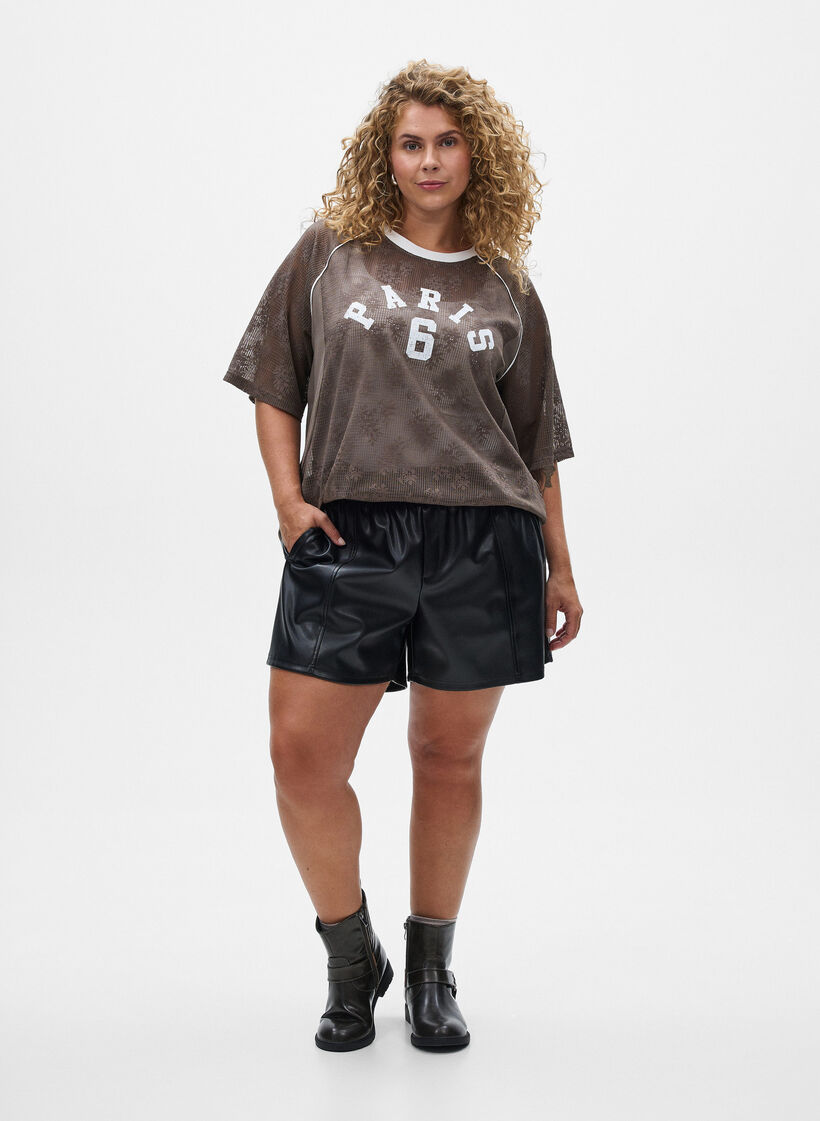 Kanten T-shirt met tekstprint, Bruin, Model image number 1