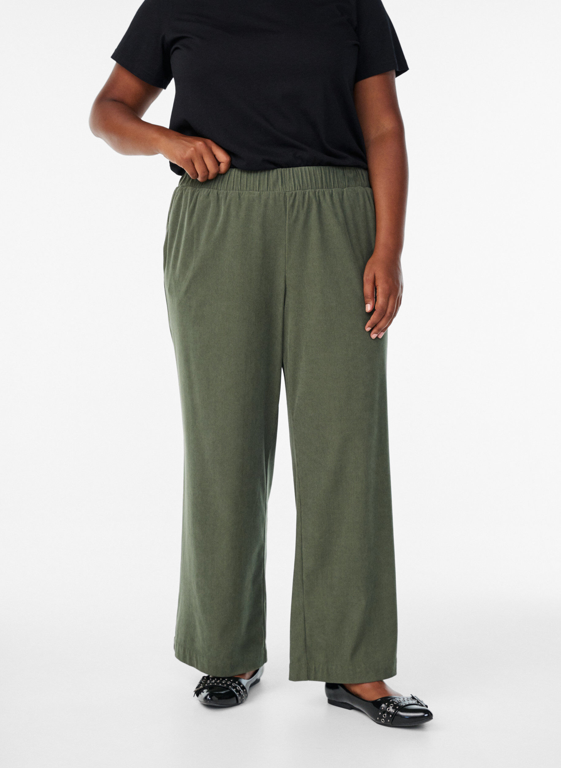 ZizziFluwelen broek met wijde pijpen, Groen, Model image number 2