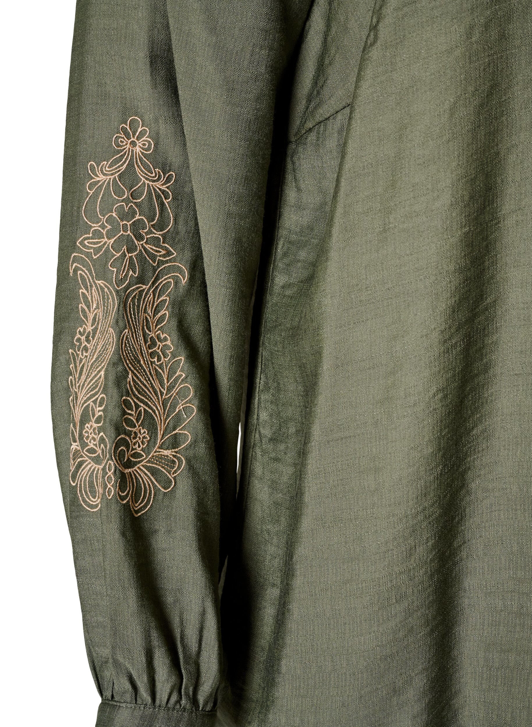 ZizziViscose shirt met geborduurde mouwen, Groen, Packshot image number 3