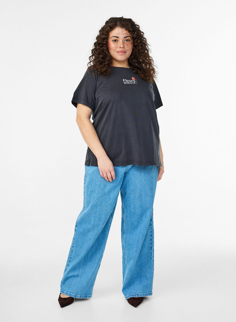 Katoenen T-shirt met print op de voorkant en achterkant, Grijs, Model image number 1