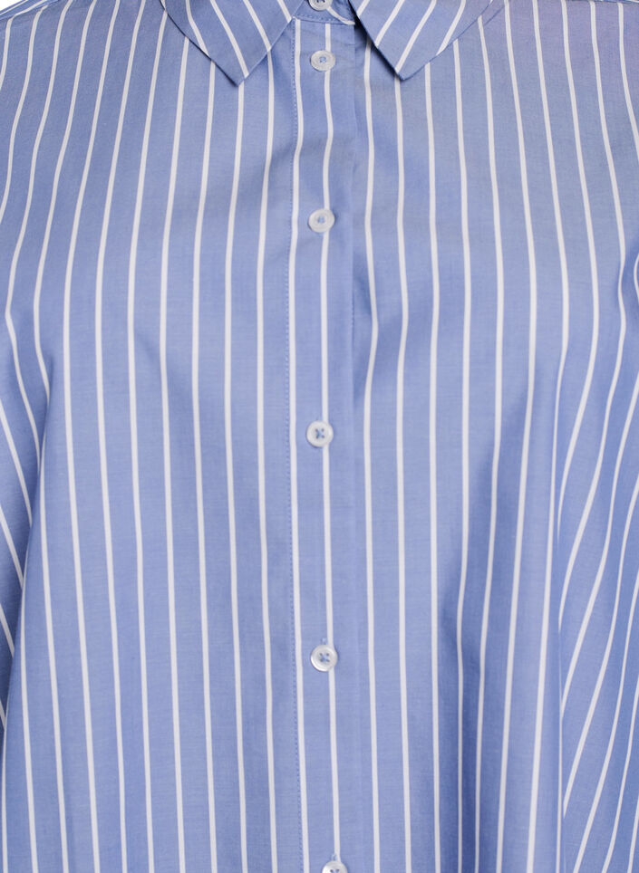 Gestreept shirt met contrasterende manchetten, Blue w. White Stripe, Packshot