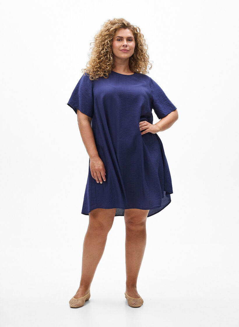 A-lijn viscose jurk met korte mouwen, Blauw, Model image number 1