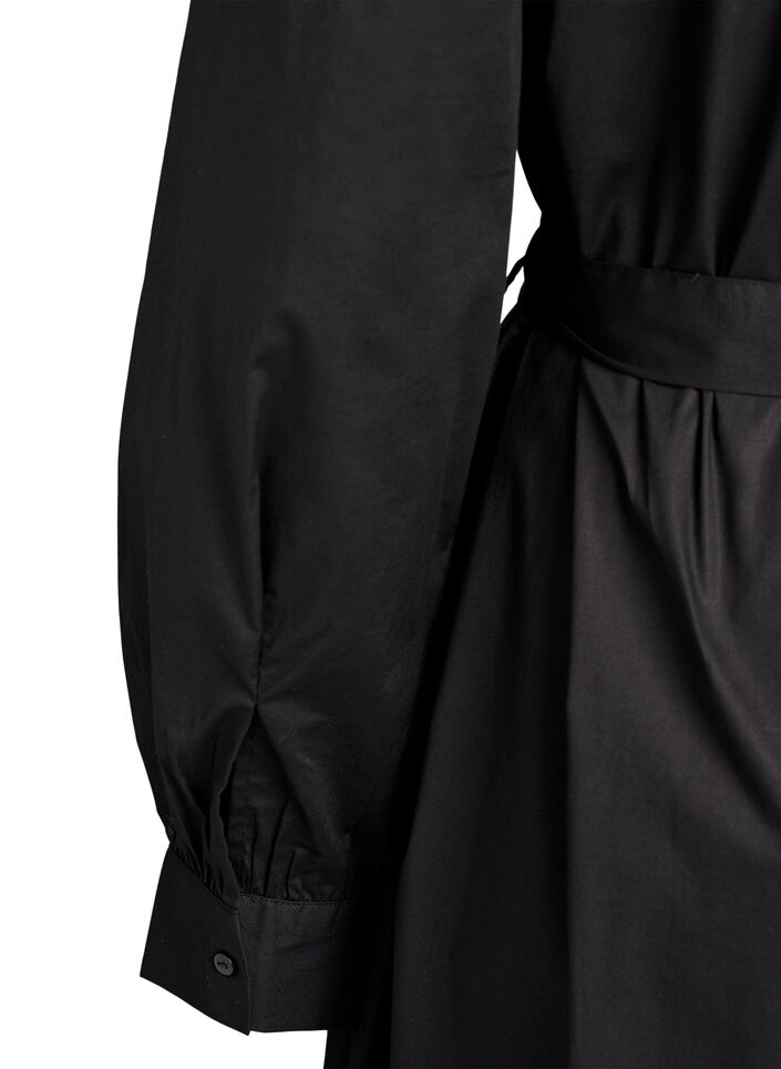 Jurk in biologisch katoen met strikceintuur, Zwart, Packshot image number 3