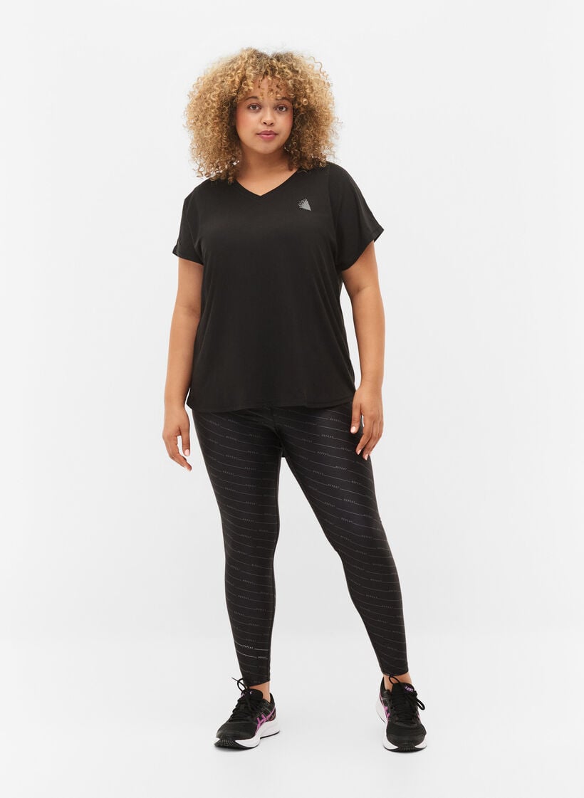 Sportief t-shirt met korte mouwen en v-hals, Black, Model