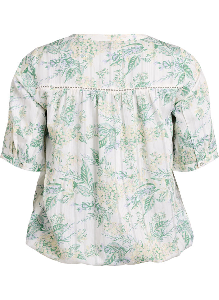 Blouse imprim&eacute;e &agrave; manches 1/2, Blanc, Packshot image number 1
