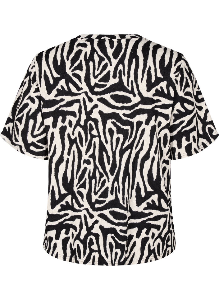 Blouse met korte mouwen en zebraprint, Black W. White Zebra, Packshot