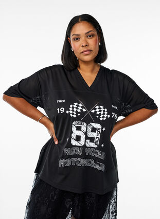 ZizziSporty T-shirt met print aan de voorkant, Black, Model image number 0