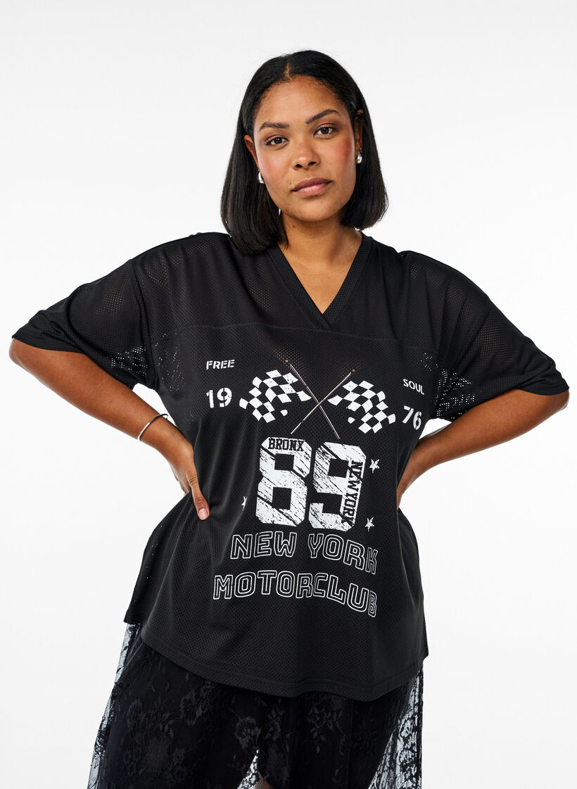 Sporty T-shirt met print aan de voorkant, Black, Model image number 0