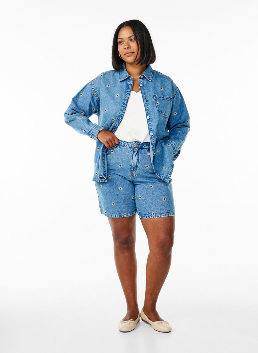 Denim shirt met geborduurde bloemen, L. B. D Sunflower , Model