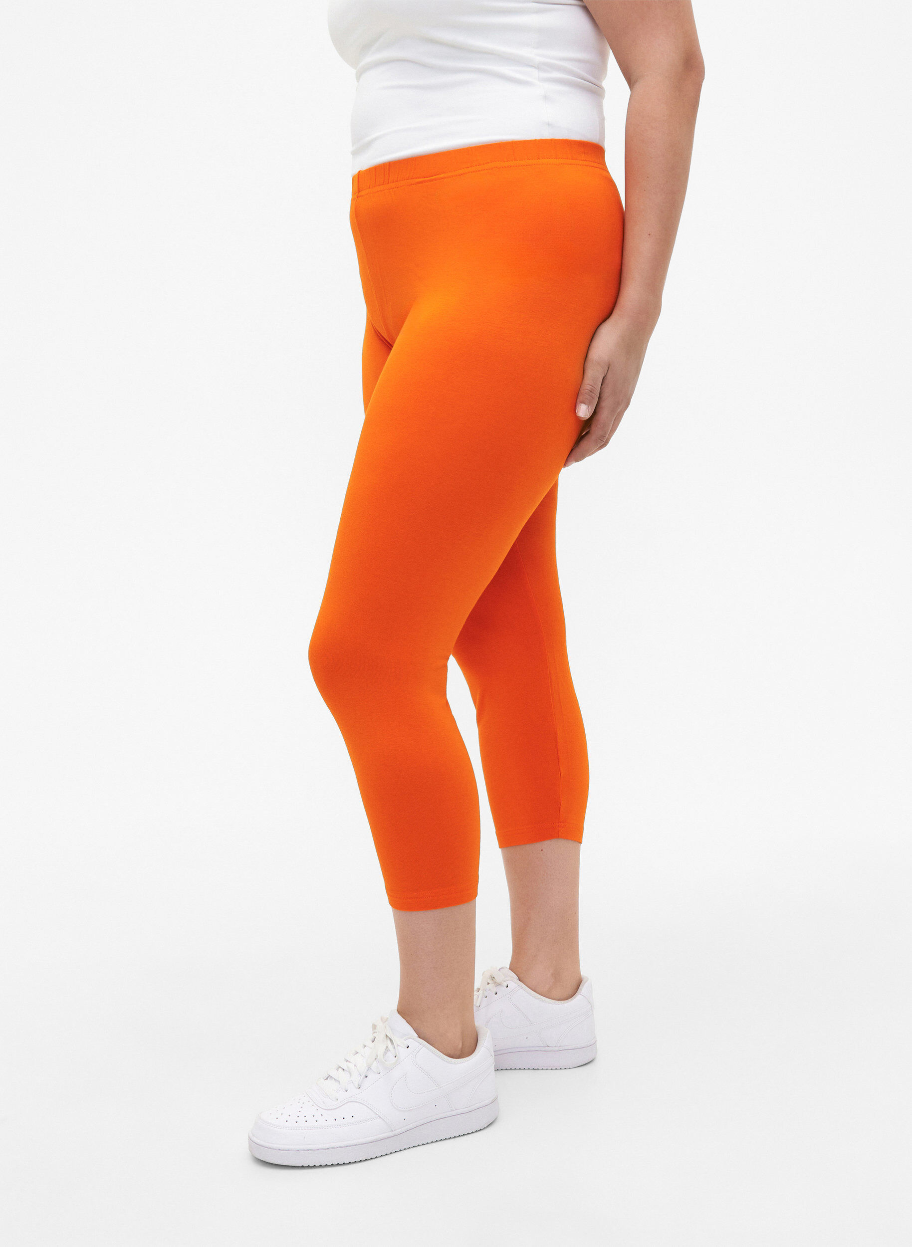 ZizziBasic 3/4 legging in viscose, Oranje, Model image number 0