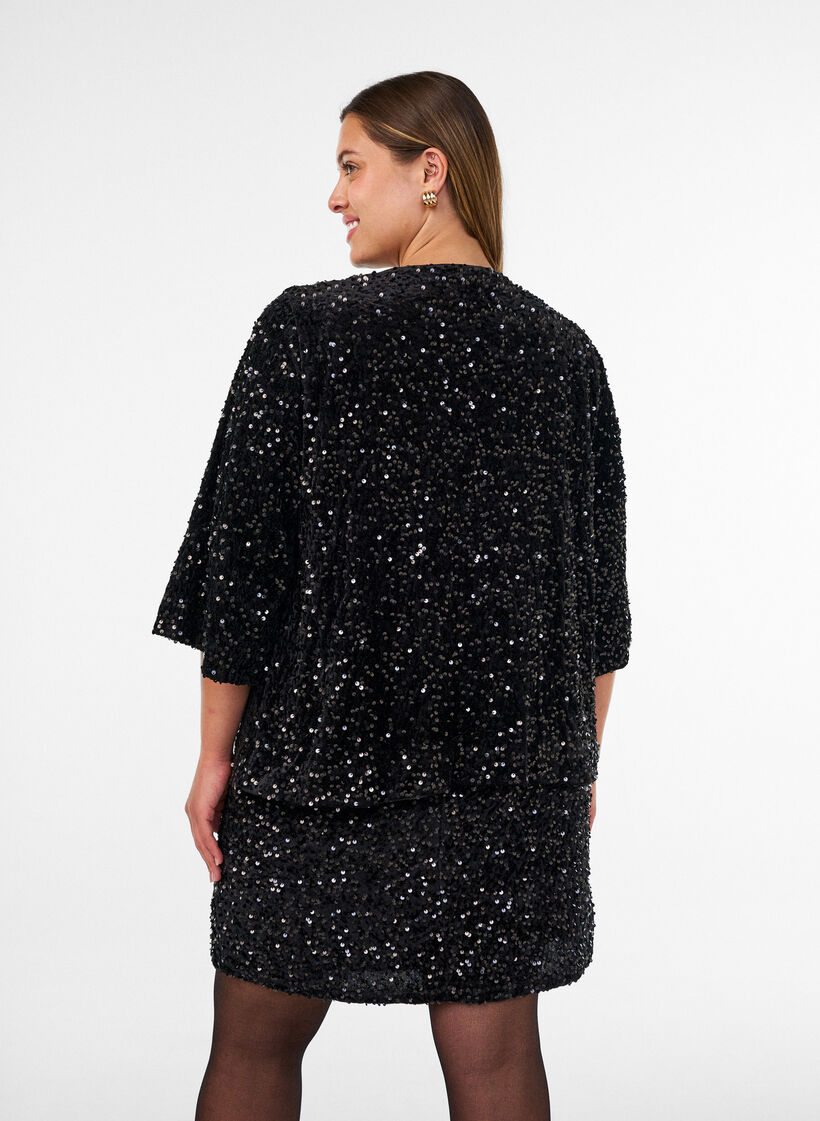 Cardigan met pailletten en 3/4-mouwen, Zwart, Model image number 2