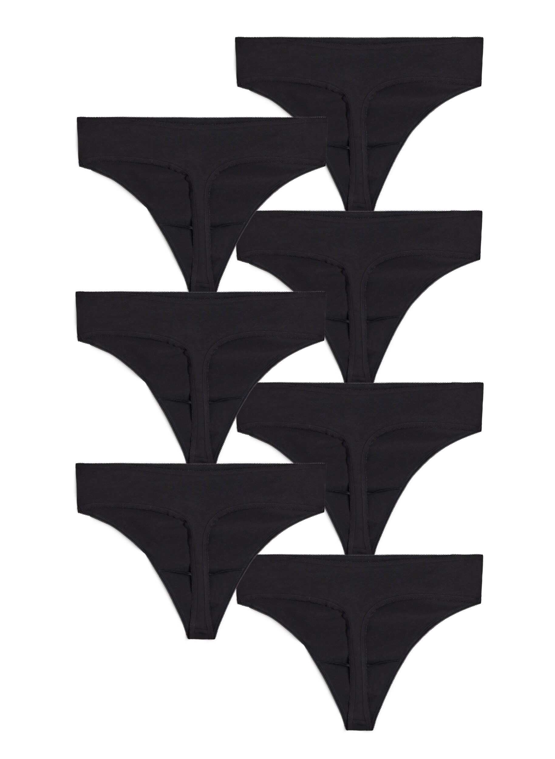 Zizzi7-pack katoenen string, Zwart, Packshot image number 1