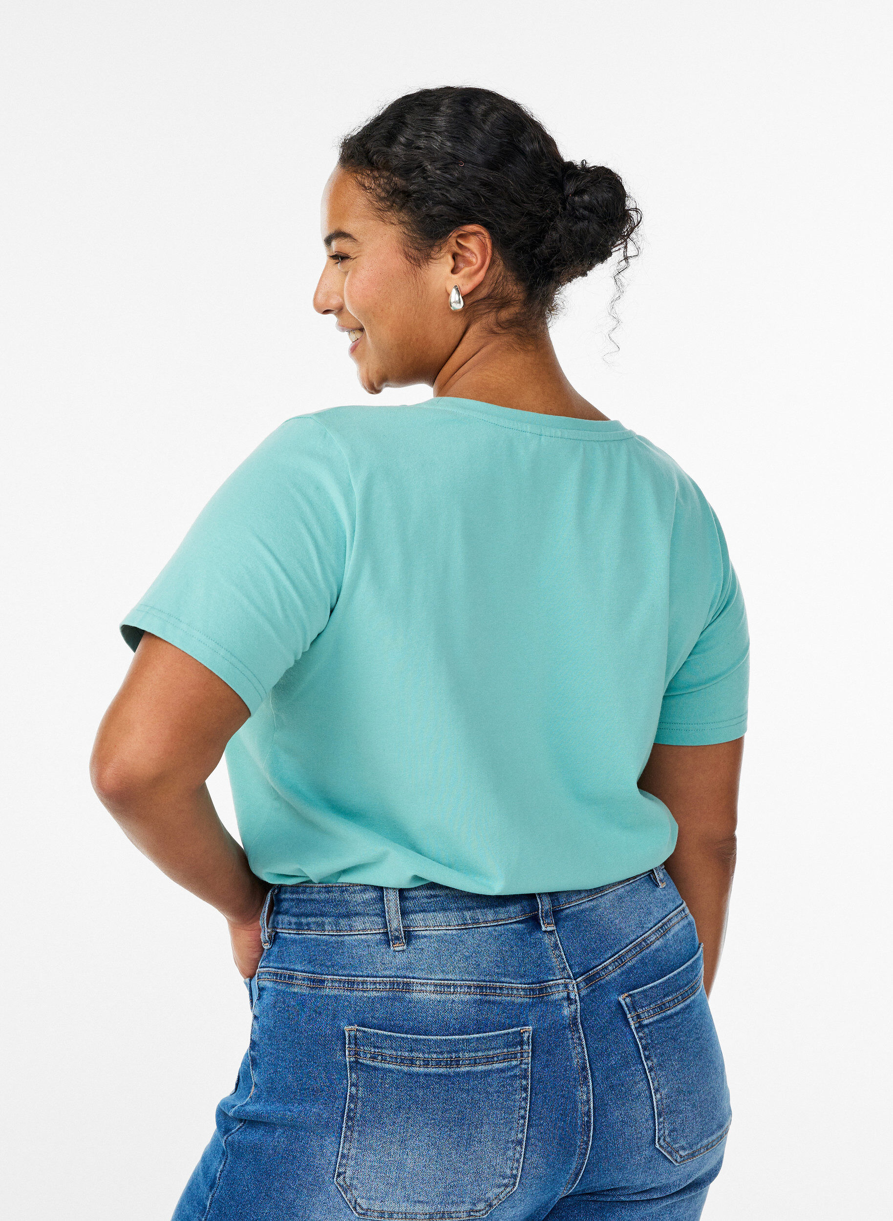 Zizzi T-shirt en coton uni basique, Vert, Model image number 2