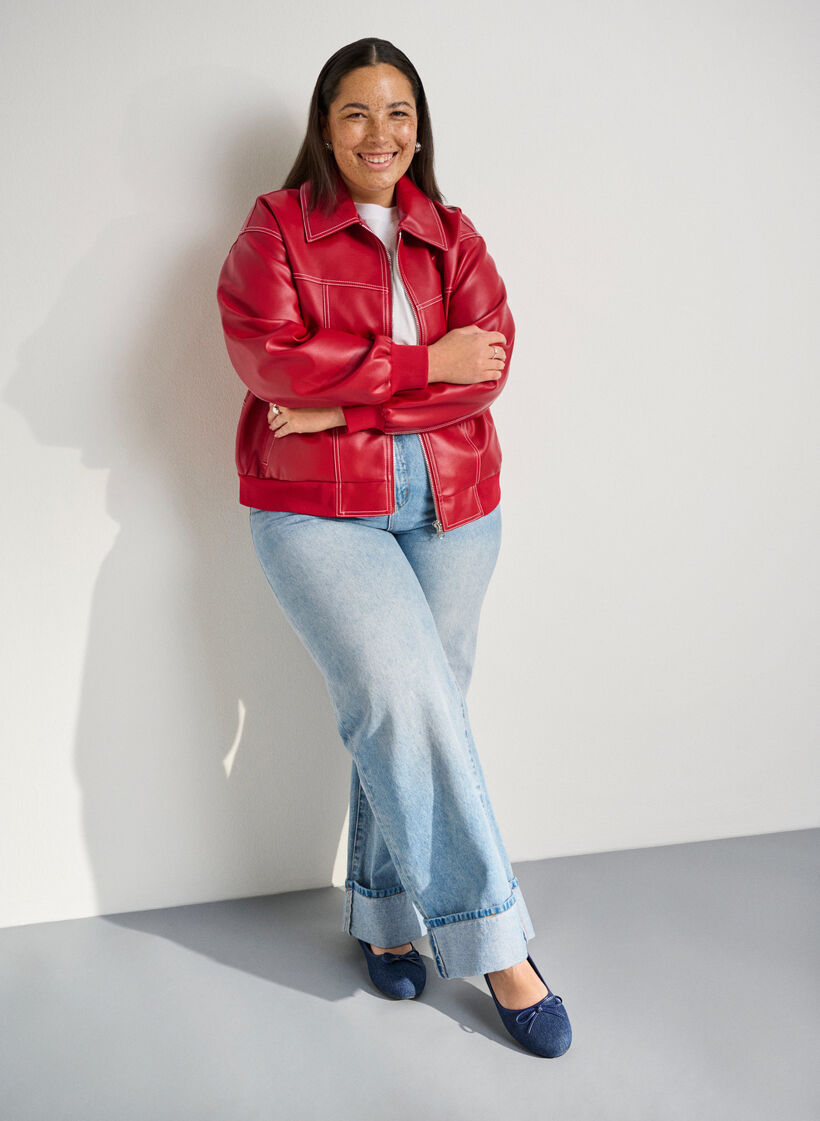 Wide fit - Denim ballerina met strik, Dark Blue Denim, Image