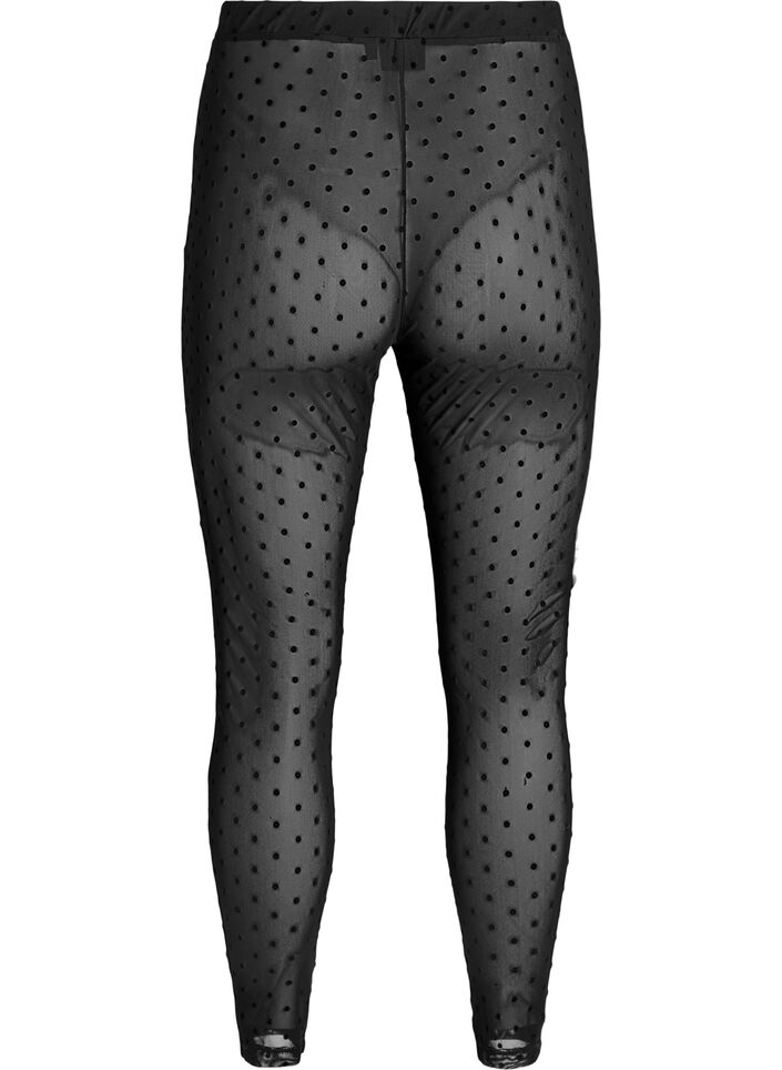 Mesh-leggings met velour stippen, Zwart, Packshot image number 1