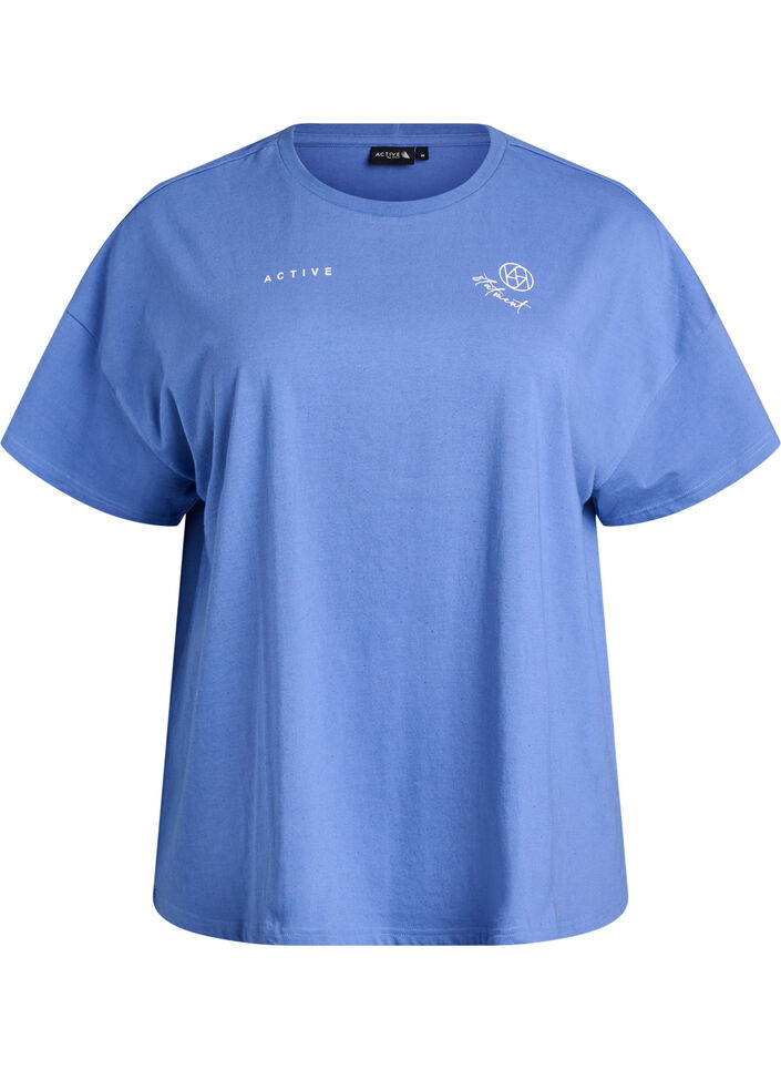 T-shirt van biologisch katoen met klein frontmotief, Blauw, Packshot image number 0